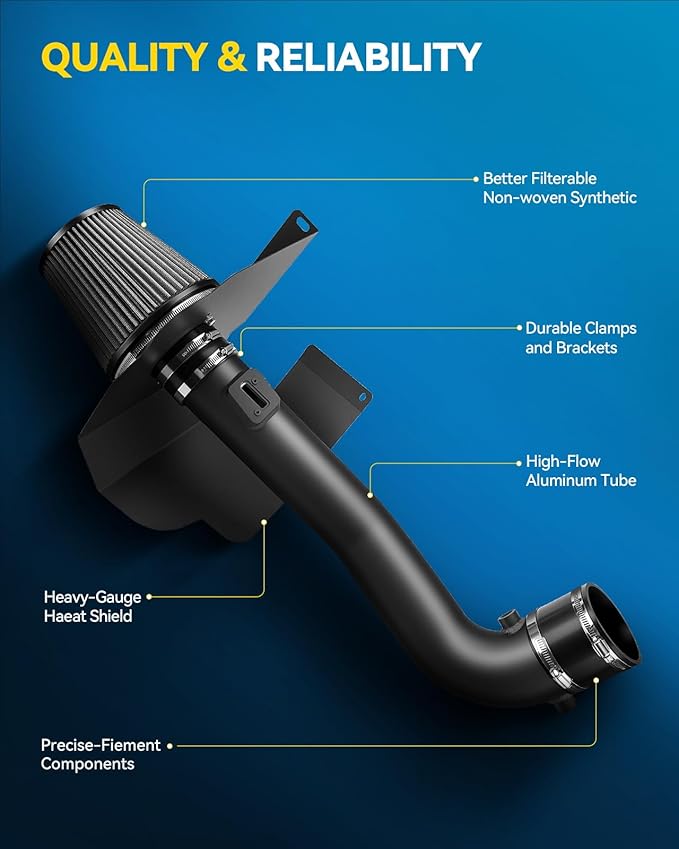 PHILTOP Air Intake Kit, Cold Air Intake Black Tube + Heat Shield for Escalade/Escalade ESV/Yukon/Yukon XL 2015-2018 V8 6.2L, Sierra 1500/Silverado 1500 2014-2018 V8 5.3L/6.2L, Suburban, Tahoe