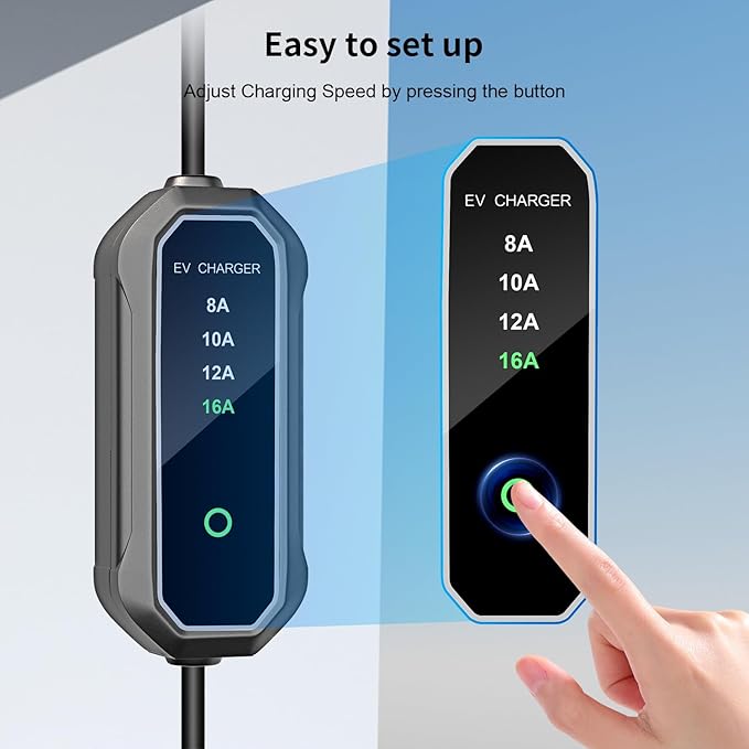 16A Portable Charger for Tesla with 25ft Cable, with 240V NEMA 6-20 Plug, 120V NEMA 5-15 Adapter, NACS Connector,Home Charging Stations for ModelY/3/S/X,Level 1/2 EV Chargers for Tesla