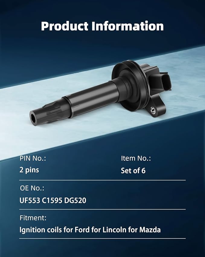 ECCPP Set of 6 Ignition Coils Pack for Ford Edge Flex Fusion for Mustang Taurus for Lincoln MKS MKT MKK for Mazda CX-9 Sable UF-553 UF-595 5C1652 E1053