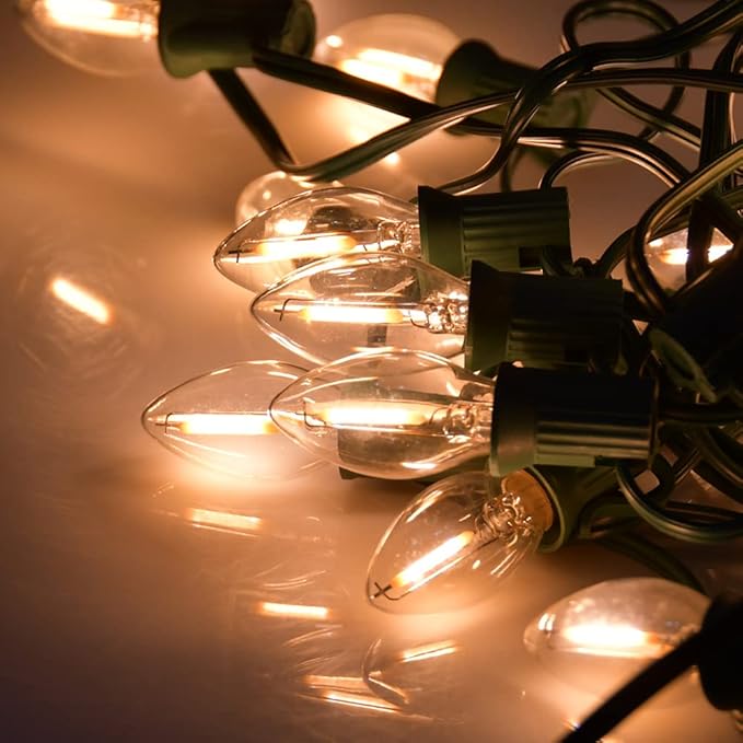 25 Pack C7 Led Replacement Christmas Light Bulb, 0.6W C7 Clear LED Replacement Lights Bulbs for Christmas Outdoor String Lights Window Candles, E12 Candelabra Base Night Light Bulbs, Warm White
