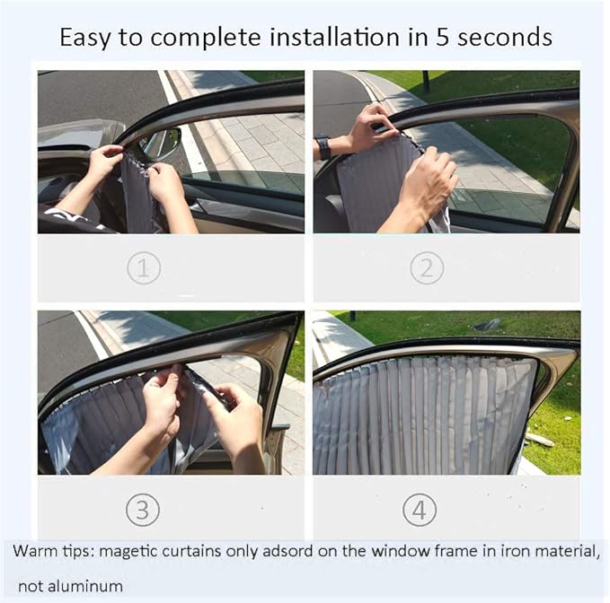 ZATOOTO Car Side Window Sun Shade - 2 Pcs Grey Magnetic Privacy Sunshades - Curtain Keeps Cooler Screen for Baby Sleeping