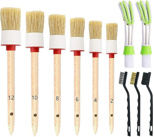 11 Pieces Auto Detailing Brush Set for Cleaning Interior, Exterior, Leather, Including 6 pcs Car Detailing Brushes, 3 pcs Wire Brush and 2 pcs Automotive Air Conditioner Brush