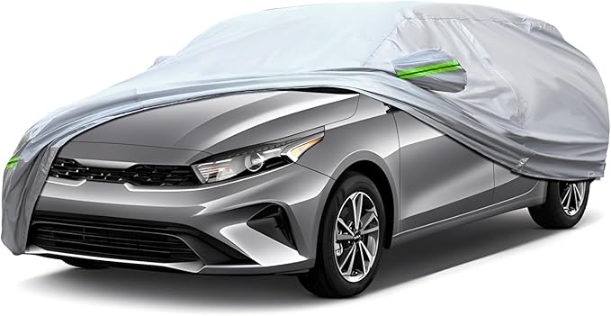 Full Car Cover Universal 6 Layers Outdoor Thicked All Weather Cover, Sunshield, Waterproof, Snow Proof, UV Proof, Scratch Proof, Bird Droppings, 6 Reflective Strips, Fits Sedans up 178"-189"