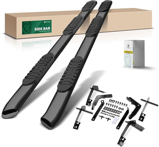 YHTAUTO 5 Inch Running Boards Side Steps Fit Ram 1500 2019-2025 (Excl. Ram 1500 Classic), Crew Cab, Oval Bent Ends Carbon Steel Black Powder, Truck Cab Side Step Rails Off-Road Exterior Accessories