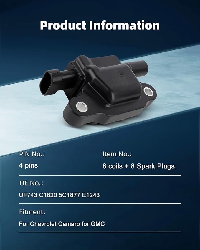 ECCPP 8 ignition coils with 8 iridium Spark Plugs,UF743,coils packs,for Chevrolet,for Silverado,Tahoe,Camaro,Suburban,Corvette &,for GMC Sierra,Yukon & Cadillac Escalade,CTS,UF743,C1820