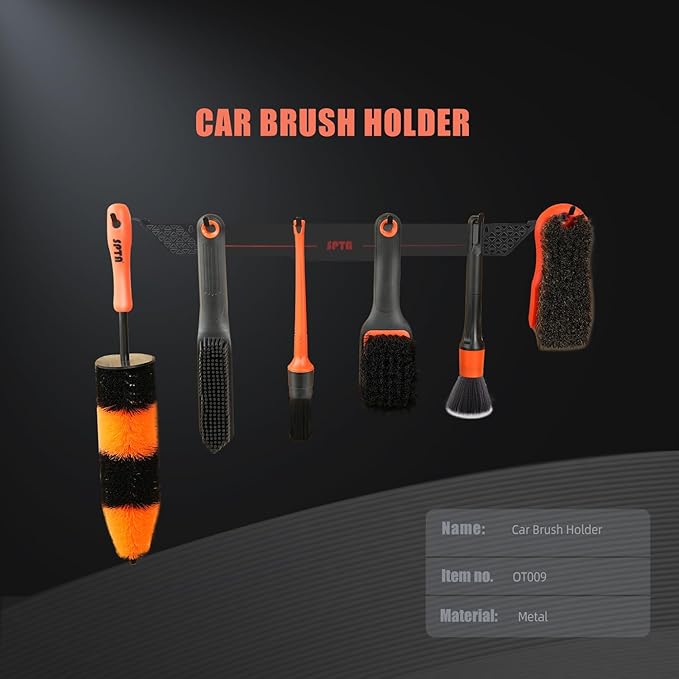 SPTA Detailing Brush Towels Hanger Detailing Brush Holder 6 Organizer Hooks Wall-Mounted Hanger Rack Car Care Organizer, Ideal for Garage Cleaning Towels Brush Car Cleaning Tools