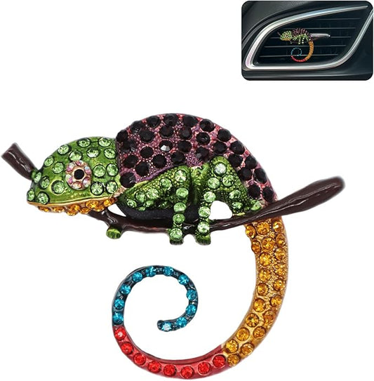 Bling Car Accessories Chameleon Air Freshener Vent Clips Long Lasting Aroma Diffuser Cute Colorful Lizard Decor for Women Teens