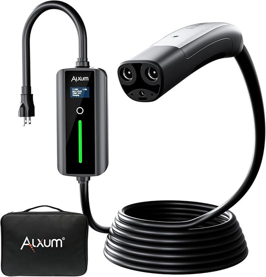 Alxum 16A Tesla Mobile Charger - Level 1 EV Charger for Tesla 110V Charger Compatible with All Models Y/3/S/X Cybertruck 16.4FT Tesla Wall Connector with NEMA 5-15 Plug