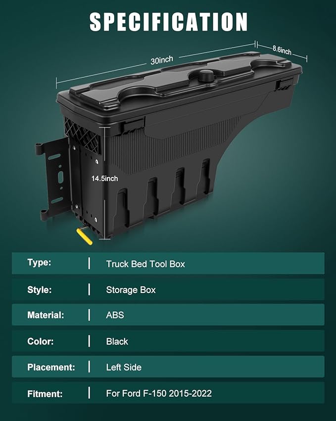 SCITOO Storage Tool Box Fit For Ford For F-150 2015-2022 Waterproof Organizer Chest Left Driver Side