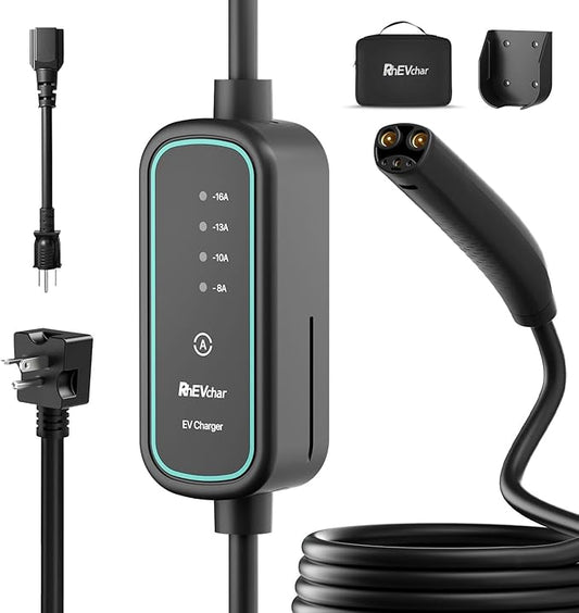 16A Level 1 Tesla Charger Portable NACS Connector Mobile Electric Vehicle Charging Station with NEMA 6-20 Plug, 5-15 Adapter, 25FT Cable, Wireless Port Opener, 8-16A Adjustable