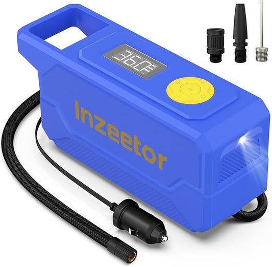 150 PSI Tire Inflator Portable Air Compressor, 12V DC Auto Shutoff Air Pump with Digital Pressure Gauge and Emergency LED Light for Car Tires, Bicycle & Balloons, Blue