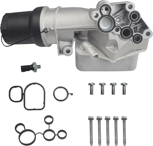 Aluminum Engine Oil Filter Housing with Oil Cooler & Sensor & Engine Mounting Bolts Compatible with Audi Volkswagen Vehicle TT Jetta Passat Beetle Golf Rabbit Replaces…