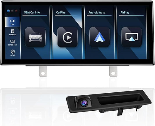 PEMP Ultra-Thin 12.3" for BMW 3 Series F30 NBT CIC Wireless and Wired CarPlay Android Auto Screen Calls Using The OEM Bluetooth with a 720P AHD Reverse Camera (2012-2017)