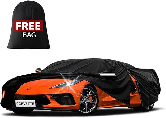 Upgraded Car Cover Custom Fit for Chevrolet Corvette C4 C5 C6 C7 C8 1980-2024 2025, Waterproof All Weather Full Exterior Cover Rain Sun Snow UV Outdoor Protector with Door Zipper