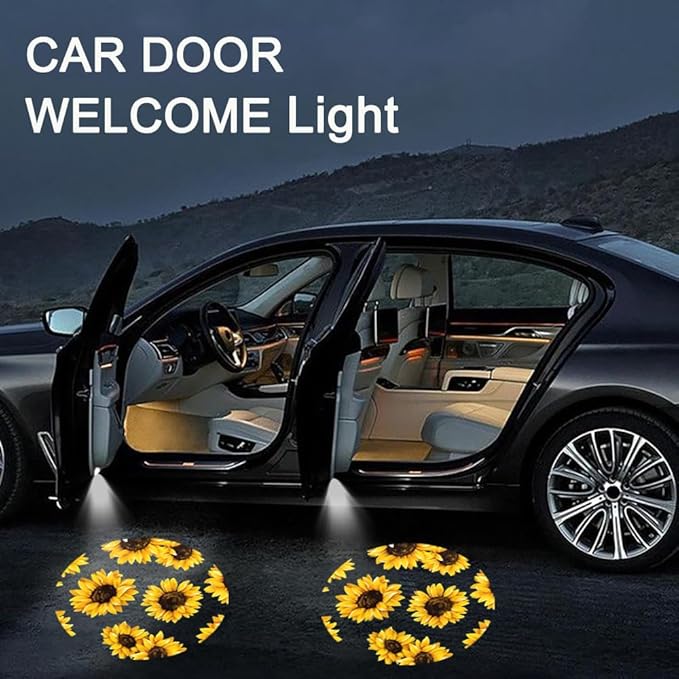 2PCS No Fade Car Door Lights,Sunflower Door Lights Logo Projector LED Shadow Welcome Lamp,Car Accessories Sunflower Gifts for Women,Suitable for All Brands Vehicles Motorcycle