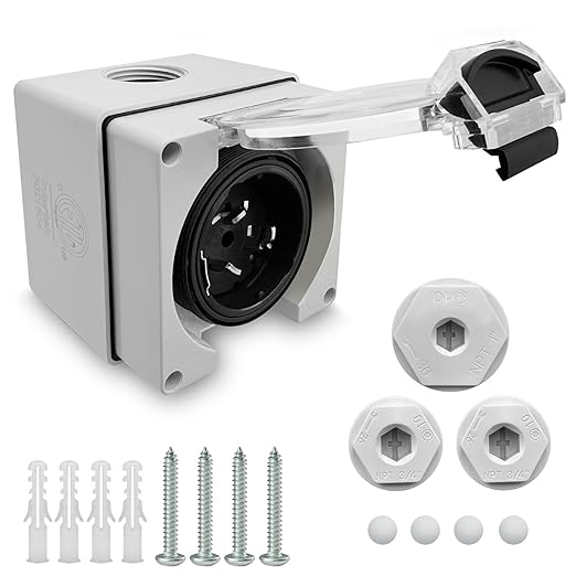 ETL Listed NEMA SS2-50P 50A 125V/250V RV Trailer Power Inlet Plug Connector Outlet Box, Marine Shore Power Supply, Outdoor Weatherproof and dustproof Enclosed Lockable Panel