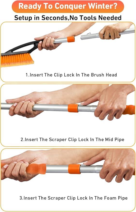 EcoNour 57" Detachable Snow Brush with Ice Scraper for Car Windshield and Window | 4-in-1 Design, Scratch-Free Bristles, EVA Foam Grip | Perfect Snow Accessories for SUVs, Trucks, and Jeeps