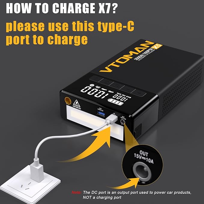 VTOMAN X7 Jump Starter with Air Compressor, 4250A&160PSI Battery Car Jumper Starter Portable Booster Pack (10L Gas/10L Diesel) with Tire Inflator, 12V Lithium Jump Box for Pickup Trucks & Suvs, QC 3.0