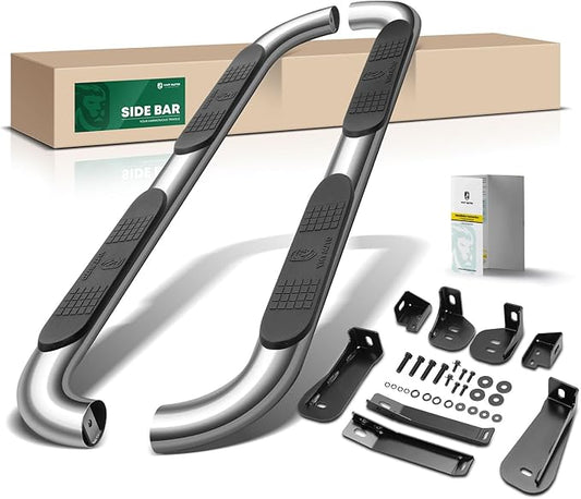 YHTAUTO 4 Inch Running Boards Side Steps Compatible with 1999-2019 Chevy Silverado & GMC Sierra 1500 LD/2500 HD/3500 HD, Extended/Double Cab, Oval 90° Bent Ends Stainless Steel Polished Chrome