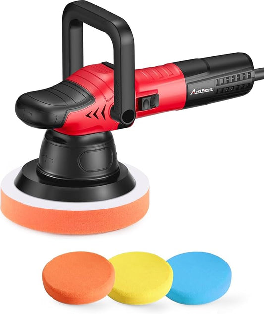 AVID POWER Dual Action Car Buffer Polisher, 6 Inch Orbital Polisher for Car Detailing with 6 Variable Speeds, Detachable Handle & 3 Polishing Pads