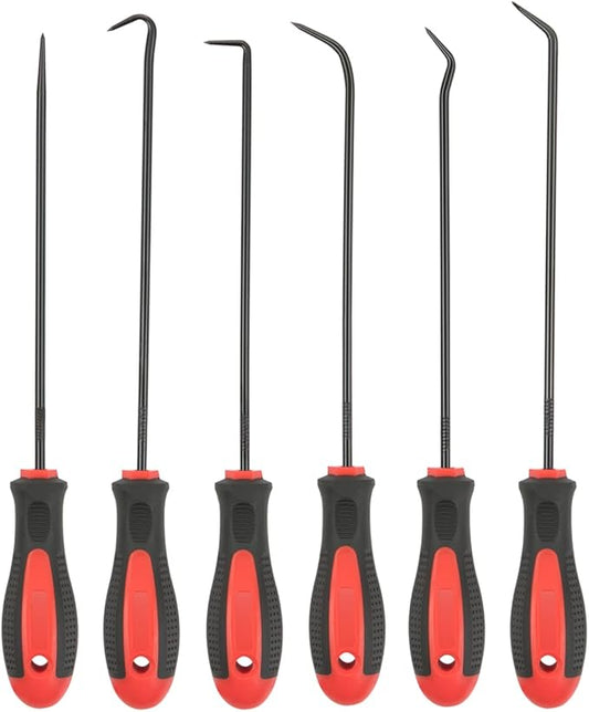 ROTATION Extra Long Precision Hook and Pick Set, 6-Piece Set, Chrome Vanadium Steel Shaft, for Remove Hoses and Gaskets, Auto and Electronics Maintenance Tools
