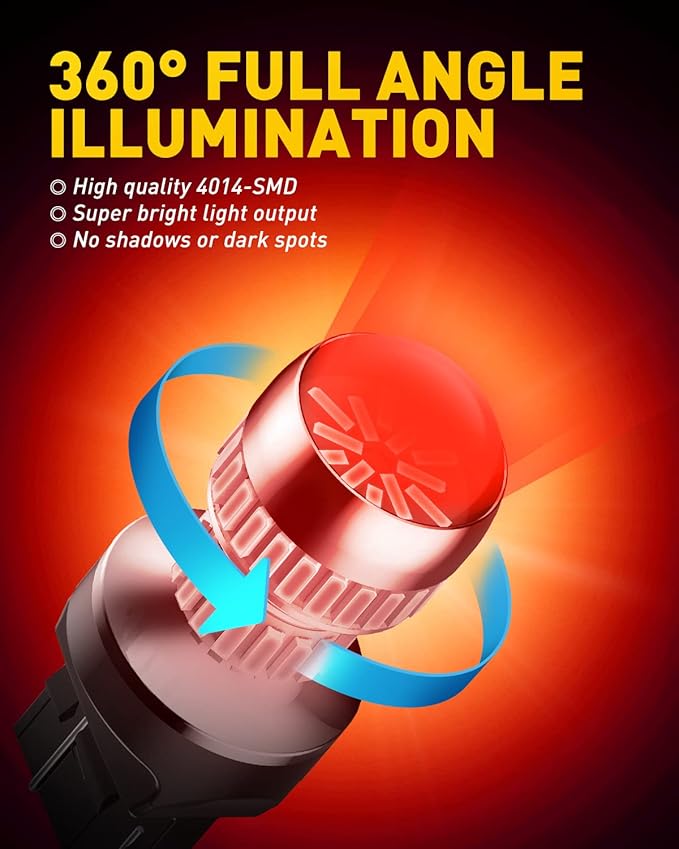 AUXITO Upgraded 7440 7443 LED Bulb Red for Tail Lights Brake Lights, Super Bright T20 W21W 7441 7444 LED Replacement for Stop Tail Brake Signal Lights, Pack of 2