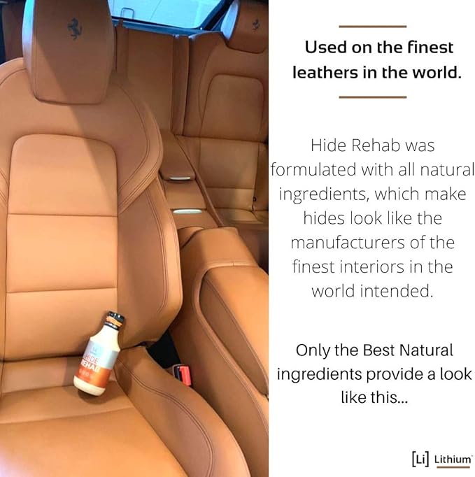 Lithium Hide Rehab Car Leather Cleaner and Conditioner - All Natural Premium Leather Conditioner for Car Interiors - Hydrates, Moisturizes, and Protects Leather - Leather Restorer (16 Ounce)