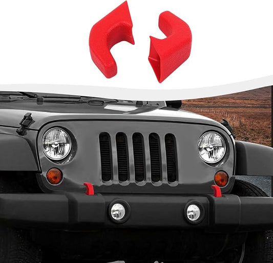 Bumper Tow Hook Covers 2Pcs Compatible with 2007-2018 Jeep Wrangler JK JKU/for 2018-2025 JL JLU & Jeep Gladiator JT Exterior Accessories(Red)