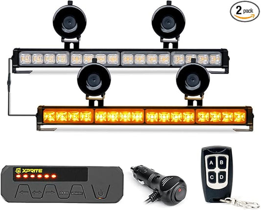 Xprite Amber LED Emergency Strobe Dash Lights, Interior Windshield Visor Safety Flashing Light Bars for Construction Vehicles Trucks Vans