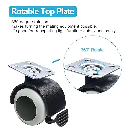 1.5 Inch Rubber Caster Wheels(Top Plate), Furniture Wheels Replacement with 360 Degree Rotation for Moving Drawer Cabinet Table Cart, 132-lbs Load Capacity for Furniture Casters Set of 4