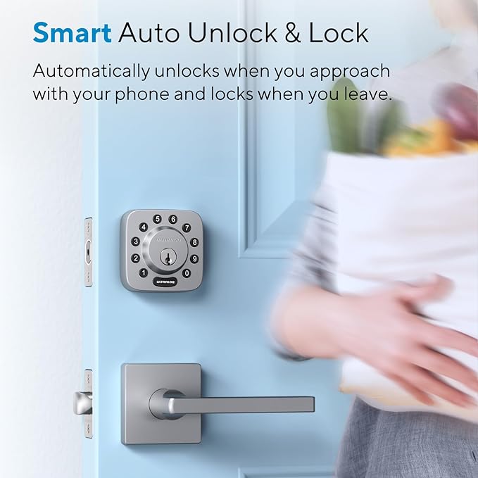 ULTRALOQ U-Bolt WiFi Smart Lock with Door Sensor, 7-in-1 WiFi Deadbolt Smart Lock, App Remote Control No Hub, Auto Unlock, Easy Install, IP65 Waterproof, ANSI Grade 1, Nickel