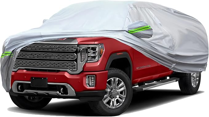 TUCAREST 6-Layers Heavy Outdoor Pickup Full Car Cover Hard Shell Zipper Design Waterproof All Weather Weatherproof UV Sun Protection Snow Dust Storm Resistant with Straps (Fit for UP to 230"-260")