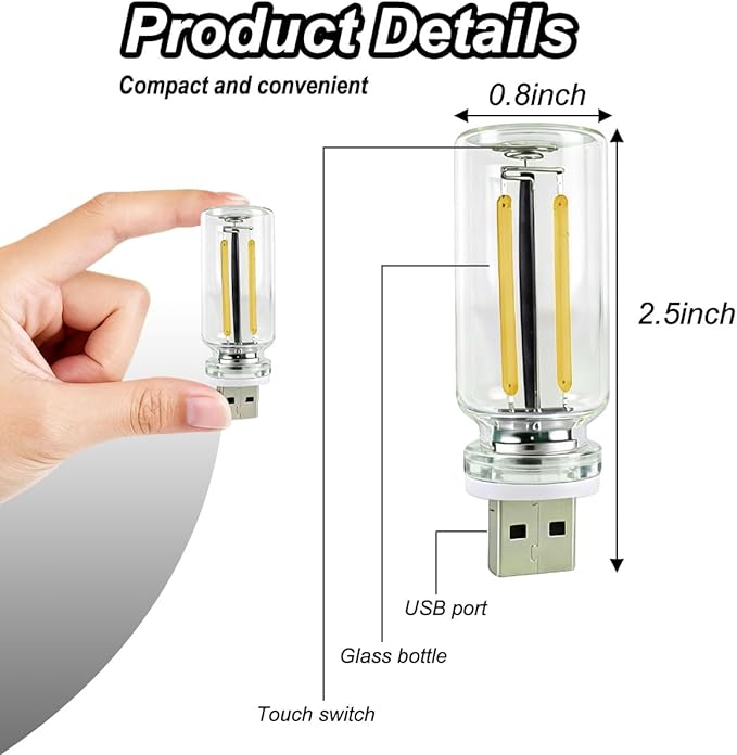 Touch-Control Dimmable Car USB Light, Vintage Glass Interior Ambient Light, Portable Car Interior Lights, Ideal for Holiday Decorations, Bedrooms, and Camping Scenarios