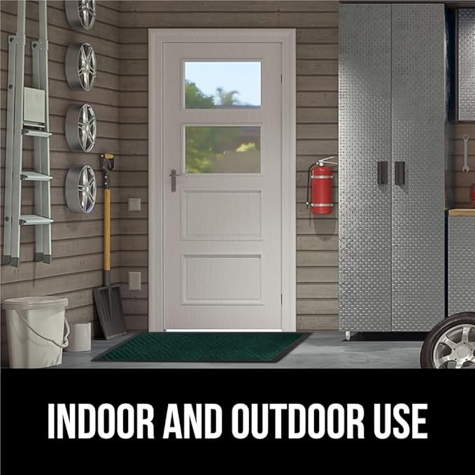 GORILLA GRIP 100% Waterproof All-Season WeatherMax Doormat US Designed Natural Rubber, Stain and Fade Resistant, Low Profile Indoor Outdoor Door Mats, Easy Clean Patio Mat, 17x29, Green Diamond