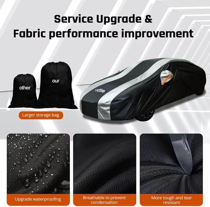 Waterproof Car Cover with Silver Stripe Design,Outdoor/Indoor Car Cover for Automobiles All Weather Waterproof Universal Fit Audi A8, Lexus LS500, Jaguar XJ,Benz S-Class