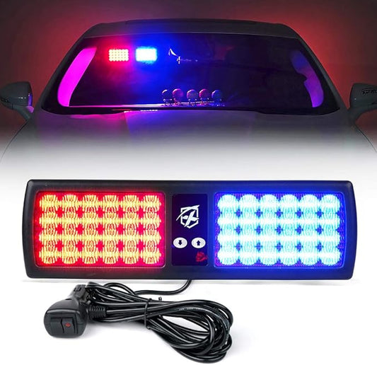 Xprite Red Blue 48LED Visor Strobe Flashing Lights Interior Windshield Sunshield Emergency Warning Lights for Police Volunteer Firefighter Vehicles Trucks