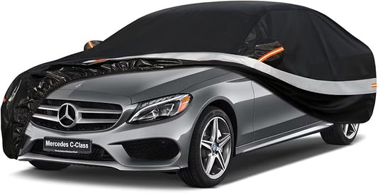 10 Layers Car Cover Custom Fit for Mercedes Benz C Class C250 C300 C43 C63 (1993-2025), Waterproof All Weather for Automobiles, Outdoor Full Cover Sun Dust Rain Protection with Cotton. Black