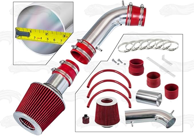 Rtunes Racing Short Ram Air Intake Kit + Filter Combo Compatible For 96-98 4Runner 3.4L / 95-98 T100 / Tacoma 3.4L (Red)