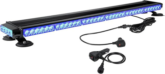 WOWTOU Strong Magnetic Rooftop Emergency Strobe 80 LED Blue Flashing Light Bar for Volunteer Firefighter EMS Law Enforcement Vehicles Trucks POV, Double Side Safety Warning Beacon Lights