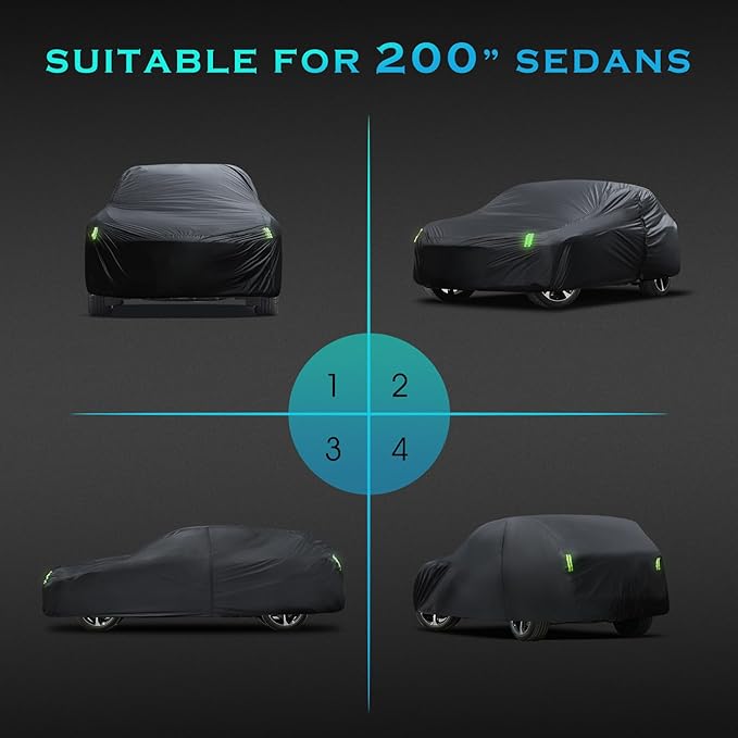 SUV Car Cover Waterproof All Weather for Automobiles, Size S3 Universal Fit for Toyota Highlander, Honda Pilot, Nissan Pathfinder, BMW X5/X6, Ford Explorer/Flex, Infiniti FX35 etc. (191-200 inch) v