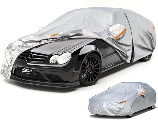 Kayme 6 Layers Car Cover Custom Fit for Mercedes Benz CLK 200 280 320 350 430 500 (1997-2025) Waterproof All Weather for Automobiles, Outdoor Full Cover Rain Sun UV Protection.Silver