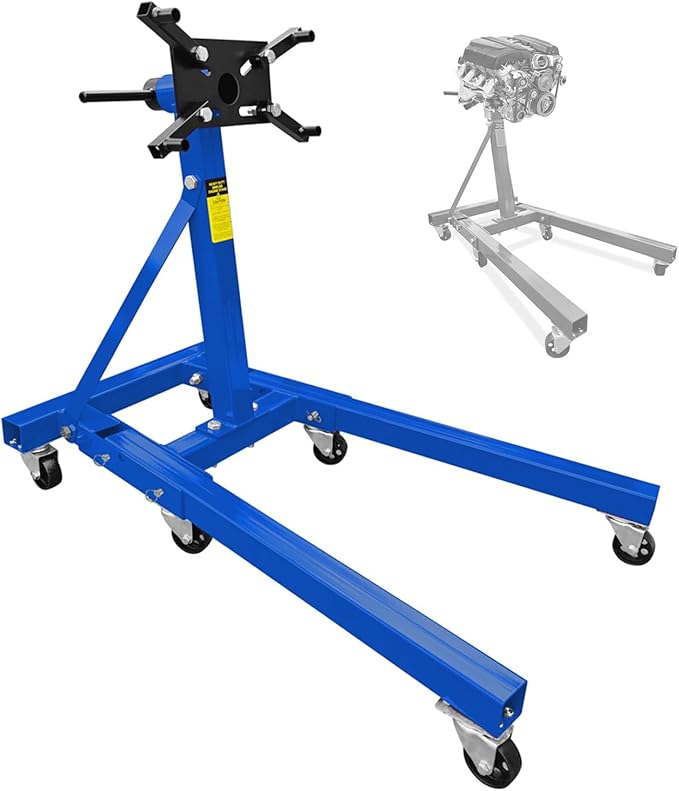 Engine Stand 2000LBS Capacity Engine Hoist Motor Stand 360 Degree Rotating with 6 Casters, 4 Adjustable Arms, Jack Stands with Foldable Frame for Auto Repair, Vehicle Maintenance Blue