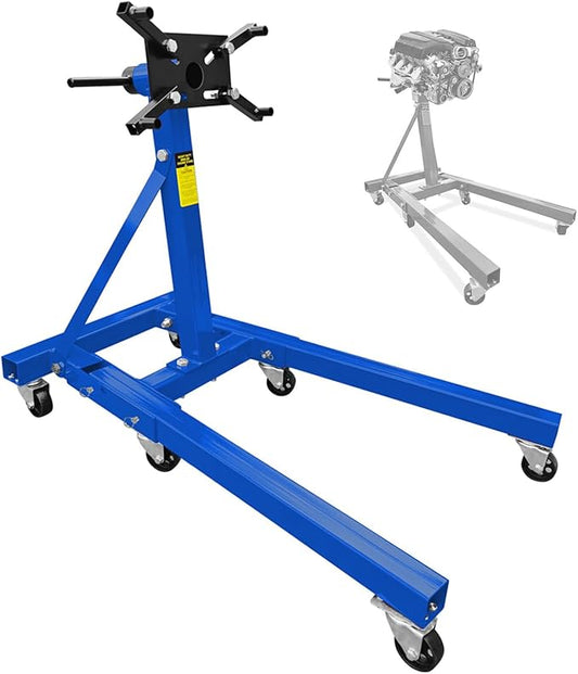 Engine Stand 2000LBS Capacity Engine Hoist Motor Stand 360 Degree Rotating with 6 Casters, 4 Adjustable Arms, Jack Stands with Foldable Frame for Auto Repair, Vehicle Maintenance Blue