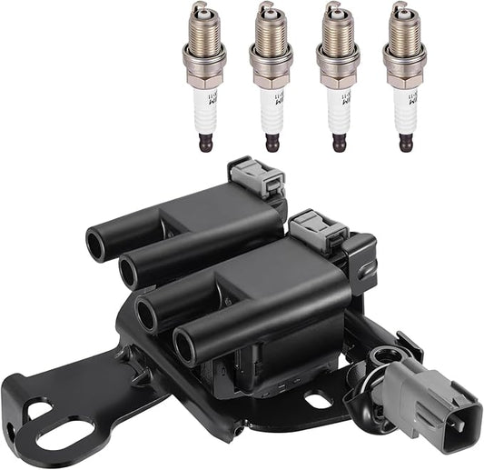1-Pack UF419 Ignition Coils & 4-Pack 4503 Spark Plugs Kit Compatible with Hyundai Elantra 2003-2020, Tucson 2007-2020, Kia Sportage Spectra 2005-2020, L4 2.0L - Replaces 5C1427 UF-419 & more