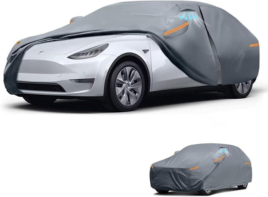 Waterproof Tesla Model Y(2020-2025) Car Cover with Breathable Vents, [2025 Upgrade] Premium Covers with Cotton Liner and Zipper Door, Sun Rain Snow Dust Uv Protection.(Gift with Towel)
