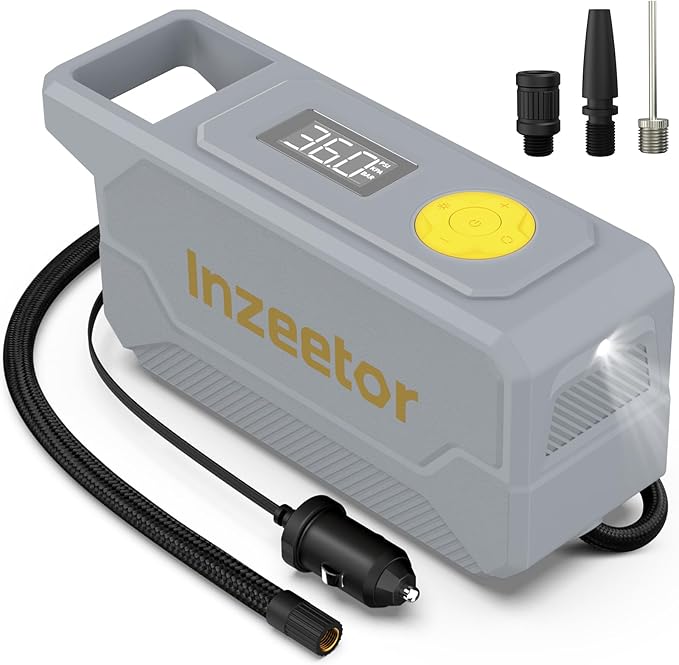 150 PSI Tire Inflator Portable Air Compressor, 12V DC Auto Shutoff Air Pump with Digital Pressure Gauge and Emergency LED Light for Car Tires, Bicycle & Balloons, Gray