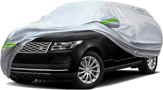 TUCAREST 6-Layers Premium Full Car Cover Hard Shell Zipper Design Waterproof All Weather Weatherproof UV Sun Protection Snow Dust Storm Resistant Outdoor with Straps (Fit for SUV/MPV 191"- 200")