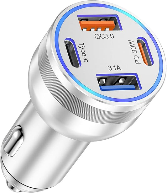 USB C Fast Car Charger, 65W 4-Port Dual USB-C & USB-A Multiport Car Phone Charger Adapter,Fast Charging Cigarette Lighter Adapter Truck Car Accessories for iPhone 17/16/15 Pro Max,Samsung,iPad,Pixel