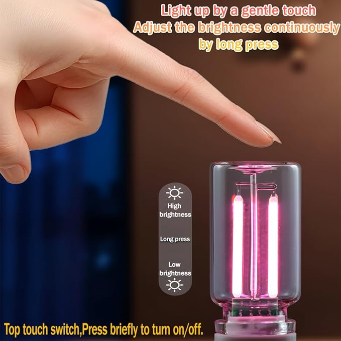 2 Pack Car LED Lights Interior, USB Light for Car Decor & Bedroom, Touch Dimmable Ambient Lighting, Mini Glass Bottle Night Light for Camping Gifts-Pink