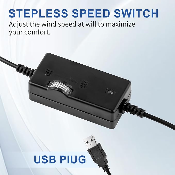 XOOL Clip On Fan, 9 Inches USB Car Fan for Front/Rear Seat Passenger, 360 Degree Rotatable Electric Cooling with Stepless Speed Regulation SUV, RV, Truck